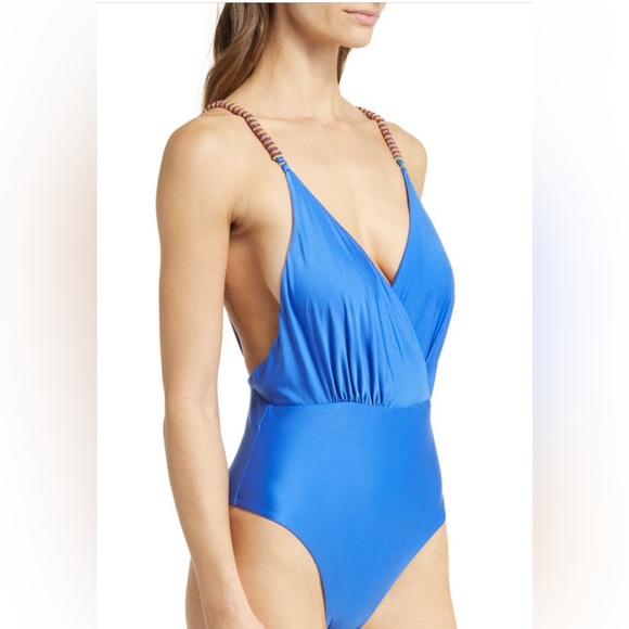 FARM RIO Breaded Strap One-Piece Swimsuit, Blue, Small, $195 - Picture 3 of 9